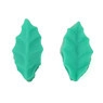 Detailed view of green leaf-shaped silicone fondant molds with realistic vein textures