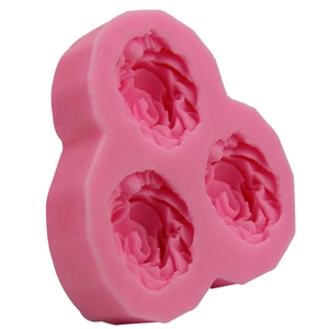Pink silicone 3-cavity rose fondant mold for cake decorating and DIY baking tools