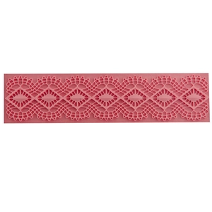 Pink silicone lace mold with geometric hollow patterns for fondant cake decoration