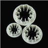 Three sizes of white heart-shaped spring plunger cutters for fondant cake decorating