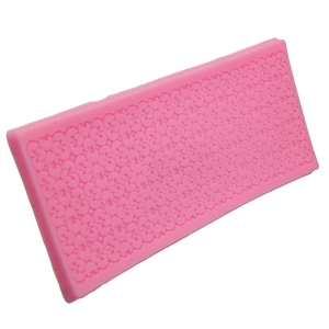 Pink rectangular silicone lace mold with embossed heart pattern for fondant cake DIY