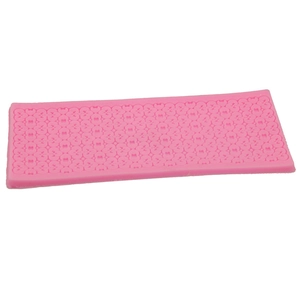 Pink rectangular silicone lace mold for fondant cake decorating and DIY floral baking tools