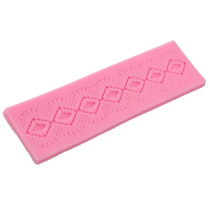 Pink silicone lace fondant mold with diamond mesh and wave textures for cake decorating
