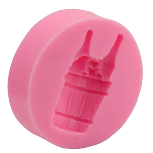 Pink silicone mold for DIY fondant cake and soap making featuring an ice bucket and wine bottles