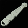Macro detail of white plastic fondant modeling tool with metal roller on black background