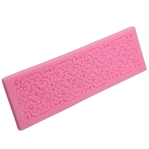Pink rectangular silicone lace pattern mold for DIY cake decorating and fondant art