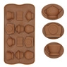 Detail of 6-cavity brown silicone mold with teapot and coffee cup shapes for DIY baking