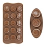 Detailed view of brown silicone chocolate molds for DIY baking in various cavity sizes