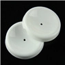Detail of white circular fondant sculpting tool components on a black background