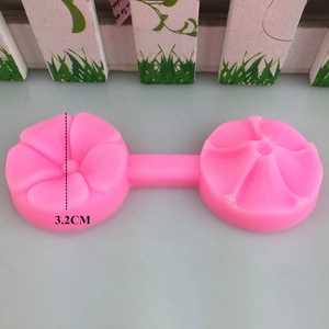 Pink silicone mold featuring two five-petal flower cavities with 3.2cm diameter
