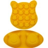 Detail of yellow silicone chocolate mold featuring cartoon hippo animal shapes