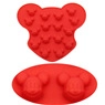Red silicone baking mold featuring 3D Mickey Mouse shaped cavities and base tray