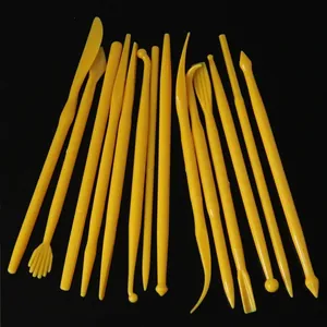 14-piece yellow plastic fondant sculpting and clay modeling tool set for DIY cake decorating