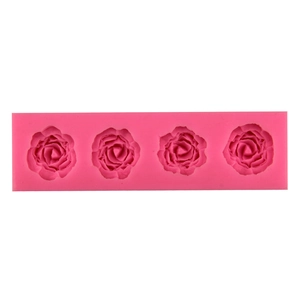 Grande stampo in silicone rosa con 4 cavità a rosa per fondente e artigianato fai-da-te