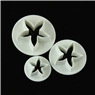 Set of three white plastic star-shaped fondant plungers for cake decoration and cookies