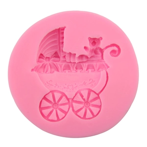 Pink silicone baby stroller and teddy bear mold for fondant DIY baking and cake decorating