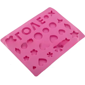 Pink silicone mold featuring LOVE letters, hearts, and stars for baking and DIY crafts