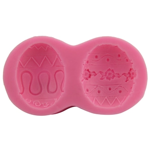 Pink silicone Easter egg mold with wave and flower patterns for DIY fondant baking