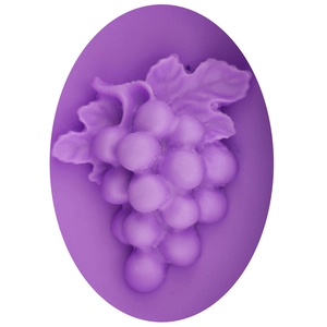 Purple grape-shaped silicone fondant mold with detailed fruit and leaf texture for baking