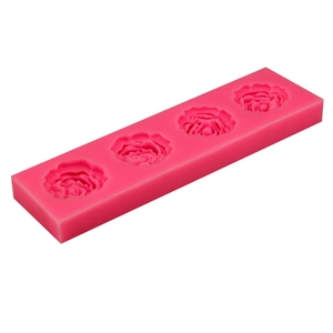 4-cavity rose flower silicone mold in rose red color for DIY baking and cake decorating