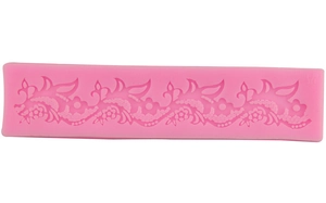 Rosa Silikonform für Fondant-Spitze mit feinen Blumen- und Rebenmustern für Tortendekor