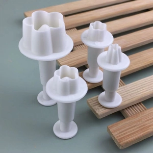 Set of 4 white plum blossom spring plunger cookie cutters for DIY fondant cake baking decor