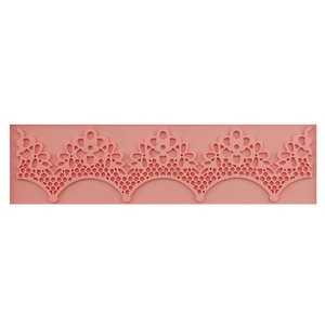 Pink silicone fondant cake mold with long floral lace pattern for DIY baking decoration