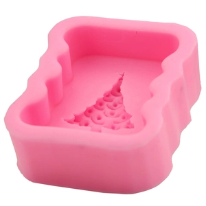 Pink silicone Christmas tree rectangular fondant mold for DIY baking and cake decorating