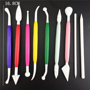 9-piece professional fondant sculpting tool set with double-headed tips for cake modeling