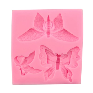 Stampo in silicone rosa a farfalla per fondente con tre diversi motivi di ali