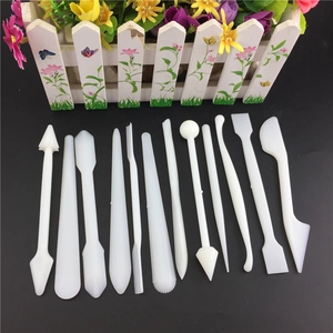 14-piece white plastic DIY sculpting tool set for fondant cake and clay modeling