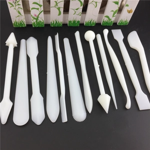 14-piece white plastic DIY fondant cake decorating and clay modeling tool set with dual heads
