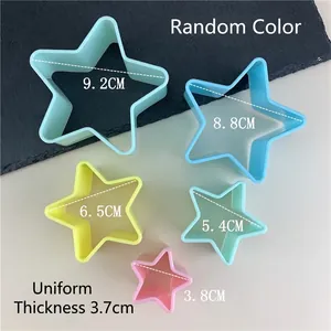 5-piece set of star-shaped plastic cookie cutters in assorted macaron colors