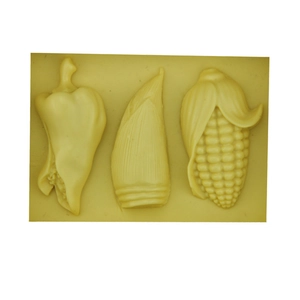 Silicone fondant mold featuring chili, bamboo shoot, and corn shapes for DIY cake baking