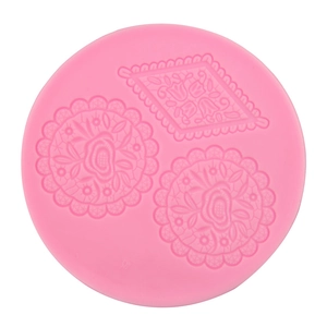 Pink silicone cake lace mold with floral and diamond patterns for fondant and DIY baking