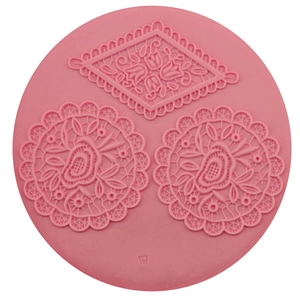 Pink silicone lace mold for fondant cake decorating with tulip and flower patterns