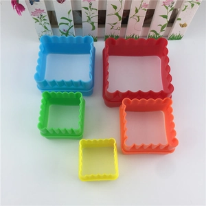 Set of 5 colorful square wave-edged plastic cookie cutters for baking and fondant