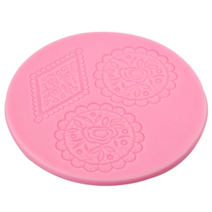 Pink silicone cake lace mold with floral rose embossed patterns for DIY fondant baking