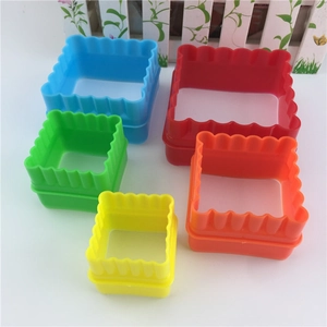 5-piece set of colorful square cookie cutters with scalloped edges for baking fondant
