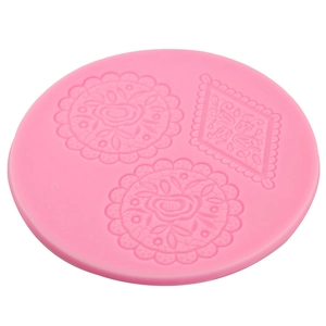 Pink silicone cake mold with round lace and diamond flower relief patterns for DIY baking