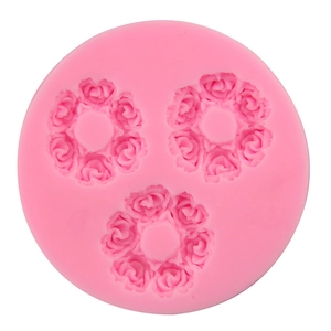 Pink 3-cavity rose flower silicone mold for DIY fondant and cake baking crafts