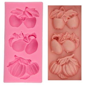 Silicone Fruit Vegetable Fondant Mold 3 Cavities Apple Peach Pumpkin Shape DIY Baking Chocolate Mold Cake Decoration Tool