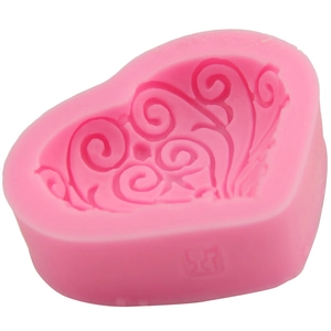 Pink heart-shaped silicone mold with floral texture for fondant cake decoration