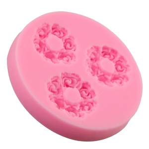 Pink 3-hole rose flower silicone fondant cake mold for professional DIY kitchen baking