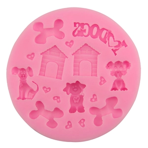 Pink silicone dog theme mold with bone heart and house shapes for cake baking