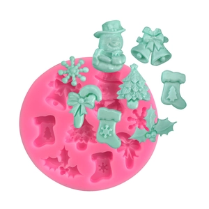 Christmas Silicone Cake Mold Snowman Christmas Tree Snowflake Stocking Bell Candy Cane Shape DIY Fondant Chocolate Baking Mold