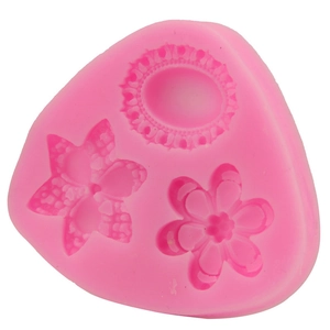 Stampo in silicone rosa per fiori in fondente e cioccolato con tre cavità per decorazioni