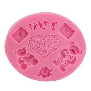 Pink silicone teddy bear heart mold for fondant cake and DIY chocolate making