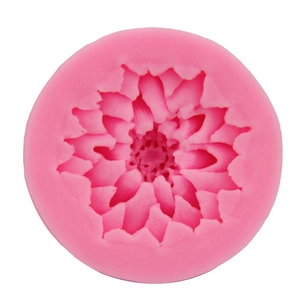 Pink round silicone mold for fondant and baking featuring detailed lotus flower patterns
