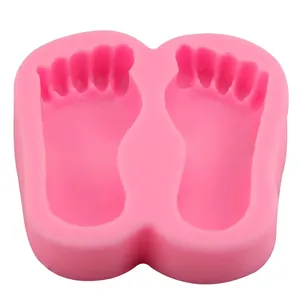 Bright pink baby footprint silicone mold for DIY fondant cake baking and chocolate crafts